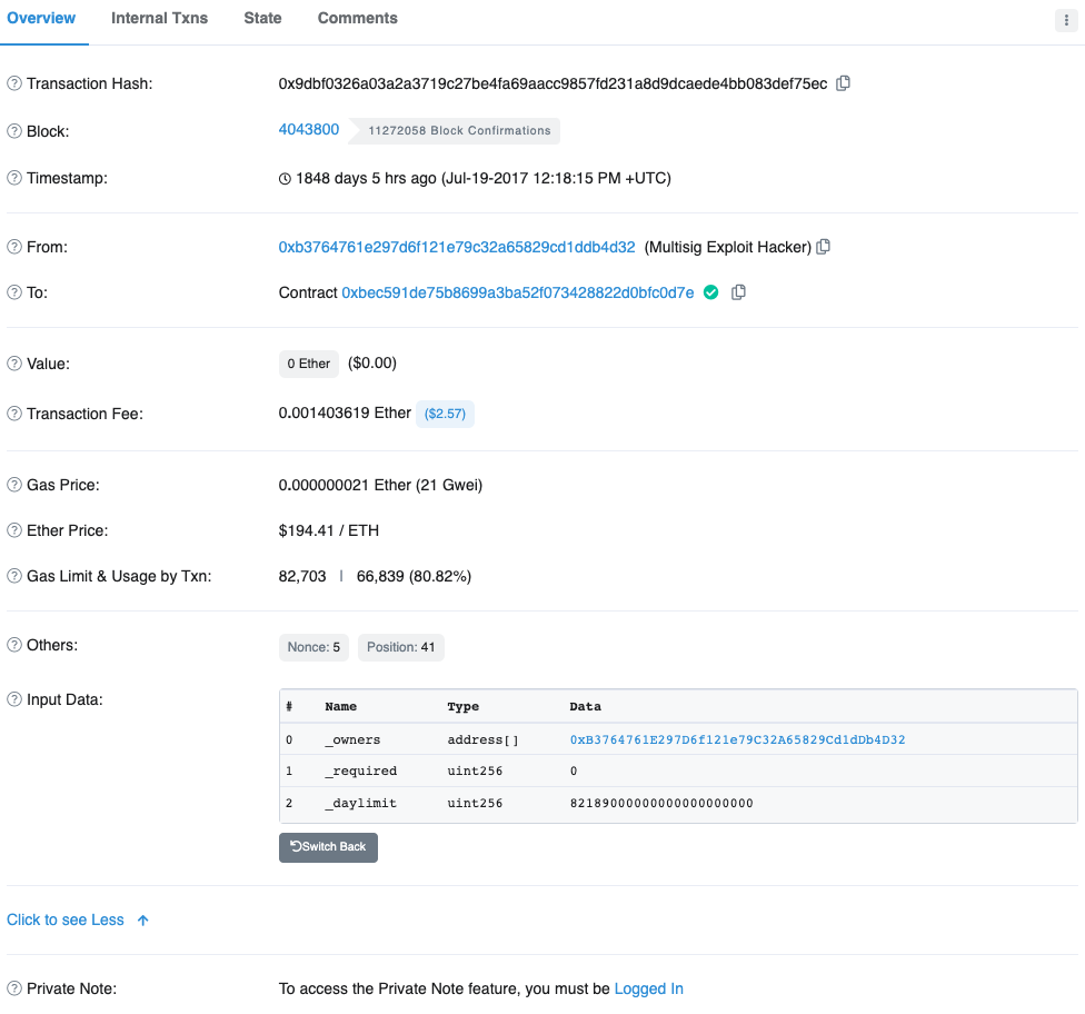 parity initWallet transaction